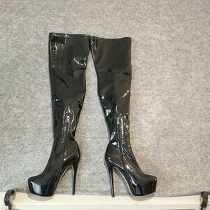Women Sz 9 Sexy Thigh High Boots Platform Shiny Zip Up High Heels Over Knee